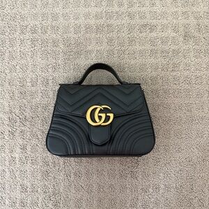 Gucci Black Quilted Top Handle Satchel with Gold GG